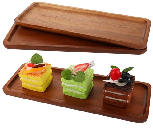 AHAQU Lot de 3 plateaux de service en bois d'acacia avec bord surélevé, 29 x 10,5 x 1,5 cm, planches de service en bois pour présenter des collations, fruits, sushis, fromage, bougies, décoration