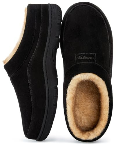 HomeTop Herren Mokassin Hausschuhe Weiche Warme Rutschfeste Memory Schaumstoff Innen Pantoffeln mit flauschigem Futter Schwarz,44-45 EU