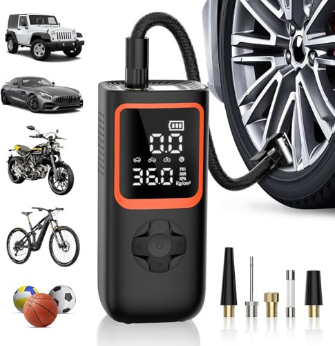 Gonfleur de pneus portable - Pompe à air sans fil 150PSI pour pneus de voiture avec manomètre et lumière LED, gonflage 2X plus rapide Compresseur d'air électrique pour voiture, vélo, moto, ballon