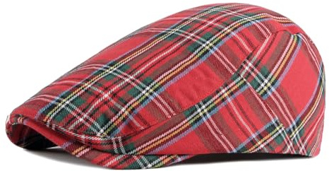 meioro Randig skotskrutig Newsboy hatt Cabbie basker murgröna platt keps justerbar Gatsby hatt jakt körning justerbar keps, Röd, one size