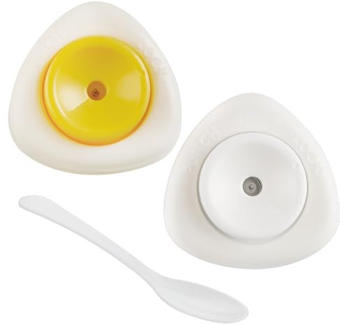 Eierstecher eipicker, Eierpiekser Küchenhelfer für hartgekochte Eier, einfacher Eierstecher mit einziehbarer und scharfer Nadel, 2 PCS Hellgelb Weiß inklusive Löffel