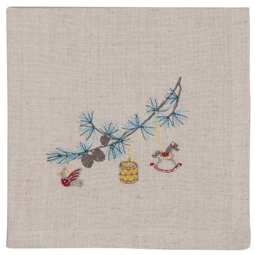 Greengate Stoffserviette Xmas Grau mit Tannenzweig gestickt