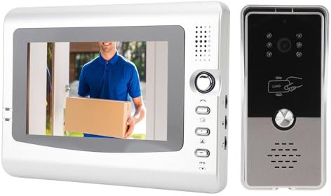 System de Videoportero con Cable, Cámara de Timbre con Monitor de 7 Pulgadas, Intercomunicador de 2 Vías, Soporte de Videoportero con Cable, Visión Nocturna por Infrarrojos,