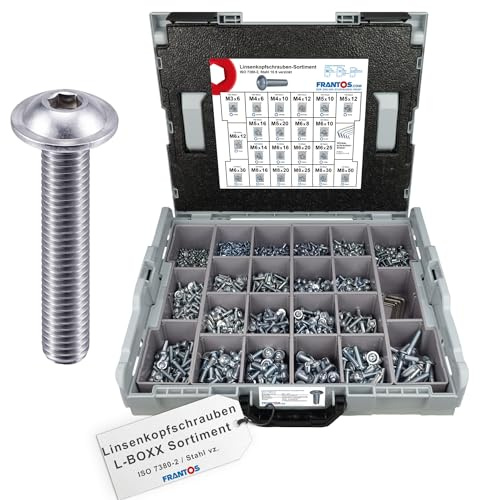 FRANTOS L-BOXX Linsenkopfschrauben Set ISO 7380-2 in Stahl verzinkt 2625 tlg. Flachkopfschrauben mit Flansch Sortiment Schraubensortiment