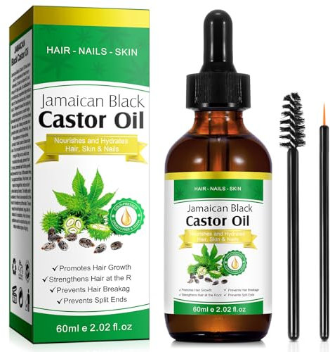 Olio di Ricino Nero per La Crescita Dei Capelli 60 ML - 100% Puro e Naturale, Spremuto a Freddo, Per Corpo, Viso e Pelle, Crescita Delle Sopracciglia e Delle Unghie, Nutrimento Dei Capelli
