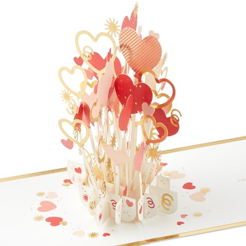 Hallmark Alla hjärtans dag-kort, Alla hjärtans dagskort, 3D & pop-up blommor, hjärtan, ballonger, röd, vit, rosa