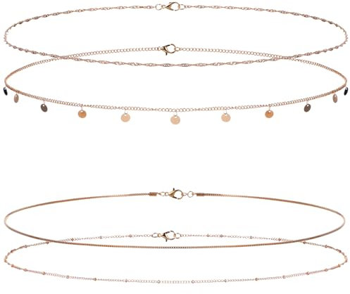 Wanmu 4er Set Goldene Taillenkette für Damen 14K Geschichtete Bauchketten Verstellbarer Sexy Körperschmuck Wasserdichte Satelliten-Bauchperlen