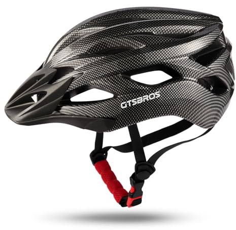 GTSBROS Casco de bicicleta con visera para mujer y hombre, casco ligero desmontable para bicicleta de montaña y transporte urbano (fibra de carbono negro, L)