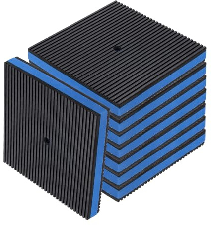 sourcing map 8pcs Anti Vibration Pads for Washing Machine, 5.91'' x 5.91'' x 7/8'' Vibration Damping Pads Sound Isolation Ribbed Rubber Mats with EVA Center with Pre-Drill Hole, Black/Blue