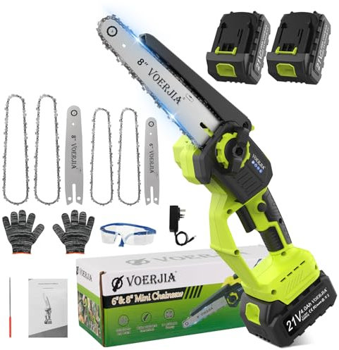VOERJIA 8 & 6 Zoll Mini Kettensäge mit Akku 8000maAh, Bürstenlos kettensäge, 2 Führungsplatten, 4 Kette, akku kettensäge mit automatischem Öler und verstellbarer Kette