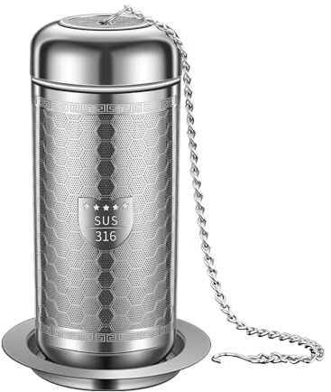BOMANSI BOMS Tea Strainers for Loose Tea, Extra Fine Mesh Tea Infuser, 316 Stainless Steel with Extended Chain Hook, Loose Leaf Tea Steeper for Black Tea, Rooibos, etc (1 Pack - Large)