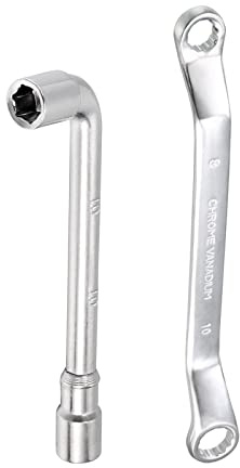 QUARKZMAN Set Chiave A Bussola Angolata A Forma Di L E Doppia Estremità A Bussola Da 10mm Metrica, Acciaio Ad Alto Contenuto Di Carbonio E Chiave A Doppio Anello Cromata
