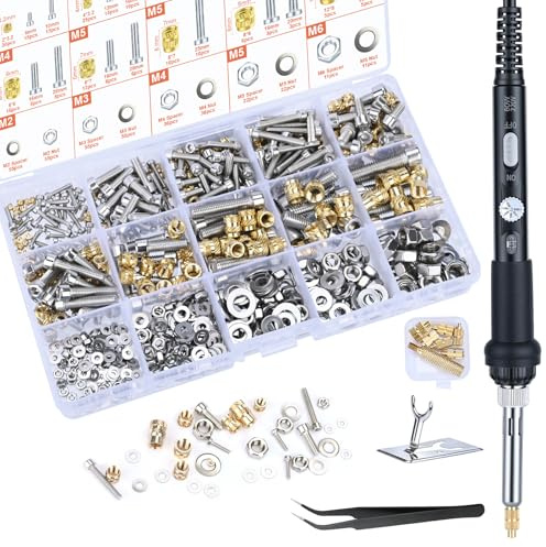 Preciva 716 Piezas Kit Insertos Roscados,Tuercas De InsercióN,Puntas Soldadorm2/M3/M4/M5/M6, Kit Profesional De Insertos Roscados Para ImpresióN 3d Y Modelismo