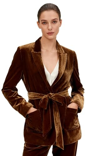 Blazer de terciopelo para mujer, chaqueta informal para oficina, boda, traje de esmoquin, chaqueta de terciopelo con cinturón, marrón, L