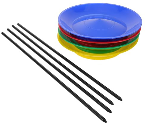 Alasum Set de Platos Giratorios de Malabarismo de Plástico 4 Piezas Rojo Azul Amarillo Verde con Palos de Mano para Circo y Juegos Infantiles de Habilidad y Coordinación