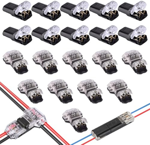 MOLZINY 20 Pezzi Connettori Elettrici Impermeabili T&H 2 Poli Connettori Elettrici Rapidi per Cavi 18–22 AWG Senza Saldatura Morsetti Elettrici per Auto LED Giardino Facile da Installare