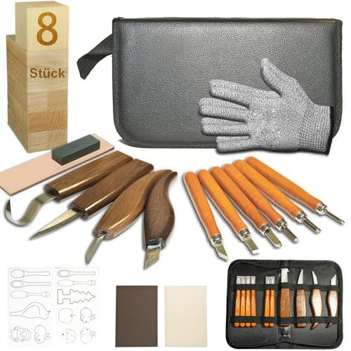 Histarzeda 26-teiliges Holz Schnitzwerkzeug, Schnitzmesser für Kinder & Erwachsene mit Gebrauchsanweisung und Aufklebern mit Tiermotiven, Schnitzset für Anfänger, Lustige Geschenke