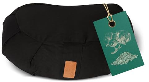 #DoYourYoga Cojín de Media Luna Ganesh con cáscara de espelta orgánica (KBA) Funda Lavable 100% algodón, 45 x 30 x 14 cm, meditación & Yoga - Negro