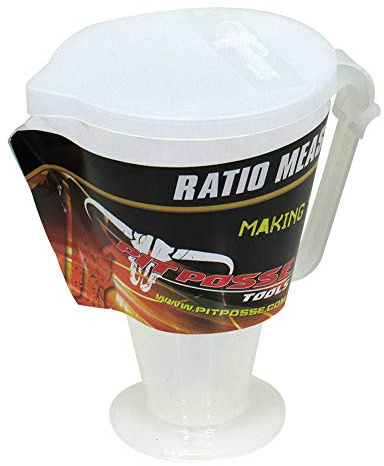 Pit Posse PP3318 Measuring Cup for Oil - Racing Utility Jug - 2 Stroke Oil Engine Fluid Utility Can - 16:1 to 70:1 Premixed Ratio Engine Fluids - CC & OZ Measuring Marks - Debris-Free Cap