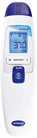 Veroval 2 in 1 Infrarot-Fieberthermometer, schnelles Fiebermessen im Ohr und an der Stirn, ideal für Familien, inklusive 10 Schutzkappen
