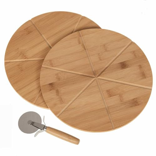 SIDCO Lot de 2 assiettes à pizza en bambou avec roulette à pizza