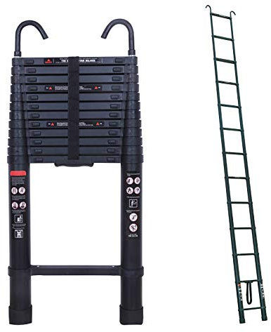 Extension Ladder with Roof Hooks 16.5 Feet Multi Function Step Ladders 330lbs Max Load Anti-Slip Rubber Feet Tall Loft Ladder Telescopic Save Space Retractable Portable Safe