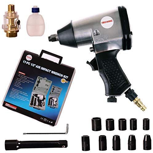 TC TECHNIC 1/2 Druckluft-Schlagschrauber Set AT-5004SG mit Nusskasten, Verlängerung & Koffer – 340 Nm - 9-27 Steckschlüssel