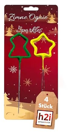 h2i Baum & Stern Wunderkerzen | 4 Stück | 18 cm | +/- 60 sek | Sternenspritzer & Funkenzauber für Weihnachten und Sylvester Neujahr | Kat F1