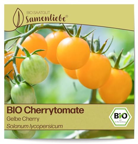 Samenliebe BIO Cherrytomaten Samen alte Sorte Gelbe Cherry süße Cocktailtomate Tomate gelb 10 Samen samenfestes Gemüse Saatgut für Gewächshaus Freiland und Balkon BIO Gemüsesamen