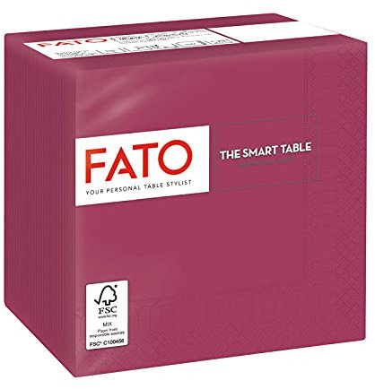 Fato - Disposable Paper Napkins, Ideal for Aperitif and Cocktail, Pack of 100 Napkins, Size 24x24 Folded in 4, 2 Layers, Bordeaux, 100% Pure Cellulose Paper, FSC Certified