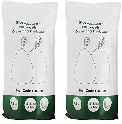 SONGMICS Borsa della spazzatura 8L, sacchetti della spazzatura per la spazzatura, 3 secchi da 8 l, o pattumiera da 5 – 8 l, codice del sacchetto 008 A, 2 rotoli, 90 sacchetti, impermeabile, per