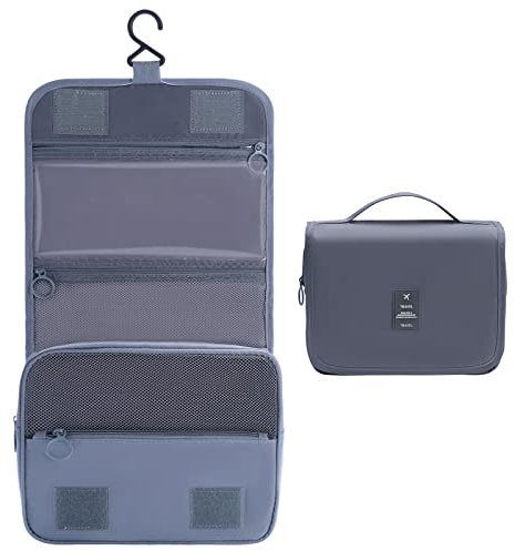 OrgaWise Trousse de Toilette Femme Pliable Étanche, Portable Trousse de Toilette Multifonction, Envoyer Un Joli Petit Sac (Gris)