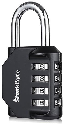 SharkByte Cadenas Code 4 Chiffres - Cadenas de Sécurité Résistant Aux Intempéries, Cadenas à Combinaison pour Casier, Valise, Garage, Portail, École, salle de sport, réinitialisable Padlock