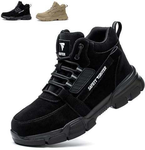SROTER Steel Toe Cap Boots Men Women Work Boots Waterproof Safety Trainers Lightweight Safety Shoes Non-Slip, Black, 10 UK
