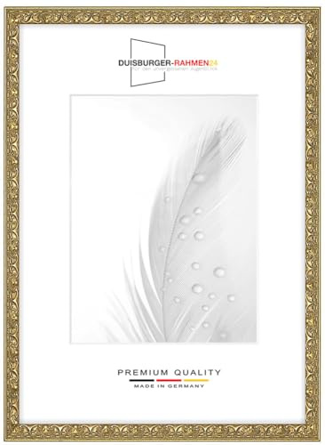 DR109 - Marco de fotos de madera maciza, estilo vintage, retro, 40 x 60 cm, color dorado envejecido, barroco, incluye cristal sintético irrompible antirreflectante, marco para pósteres, puzles,