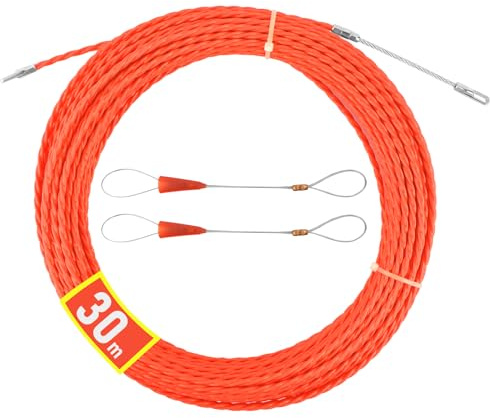 Guia Pasacables 30M, RISVOWO Enhebrador de Alambre Electrico, Diámetro 4.5mm con 2 Muelle, Guia para Cables, Muelle de Tracción, Kit de Enhebrado Ideal para la Colocación de Cables,Rojo