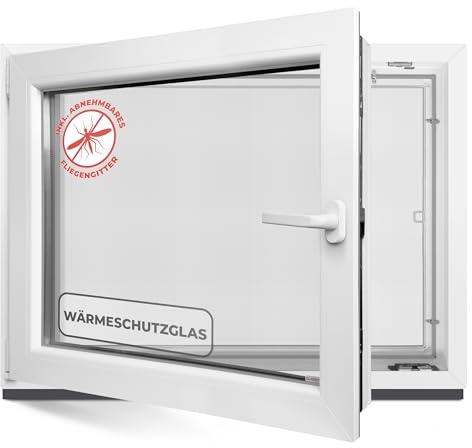 Källarfönster 80 x 50 cm, 2-vägs glasering – plastfönster 60 mm profil – din vänster – B x H: 800 x 500 mm, perfekt för fönster, trädgårdshus, garagefönster och huskällare med lutning och