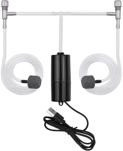 Dual-head Portable USB Aquarium Air Pump, 1 W High Efficiency Energy Saving Oxygen Pump, Mini Fish Tank Pump with Air Stone Single Outlet Silicone Tube and Carabiner, Suitable for Fish Tanks