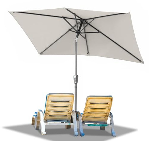 Ollewiellan Sonnenschirm 210 x 140cm Beige mit Kurbel| Sonnenschirm Rechteckig Ampelschirm Gartenschirm Terrassenschirm Sonnenschutz UV50+ Knickbar wasserdicht für Garten, Terrasse, ohne Ständer