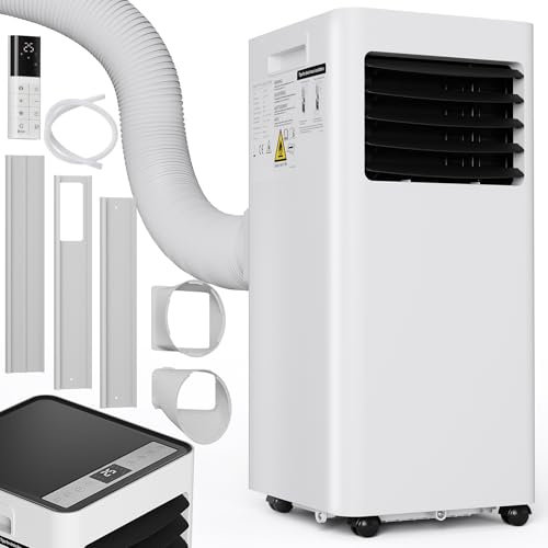 Climatiseur Mobile 9000 BTU 2.6kW, Climatiseur Portable 4 en 1, Refroidissement, Ventilateur, Déshumidificateur, Mode Nuit, Contrôle Télécommande/Écran, Minuterie 24H, Dimensions Compactes, 31m²