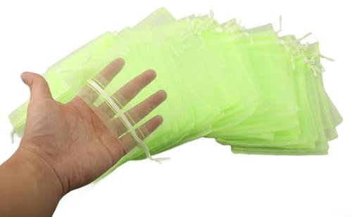 Red para árboles frutales, 100 bolsas de organza con cordón para protección de aves y protección de plantas (L)