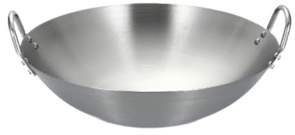 predolo Pentola Wok a Due Manici in Acciaio Inossidabile con Fondo Piatto, Diametro 24 Cm