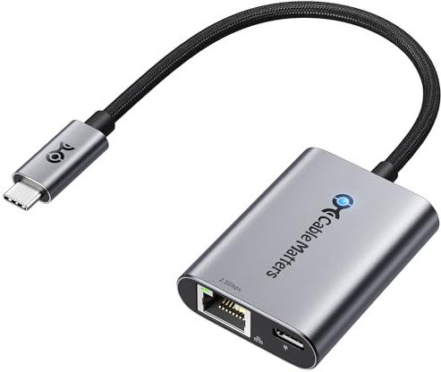 Cable Matters USB C to 2.5Gb Ethernet Adapter with 140W Charging, 2.5 Gigabit Network Speed, USB C to Ethernet Adapter Compatible with USB4, Thunderbolt 4/5, MacBook, Laptop, and USBC Devices