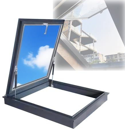 Trampilla De Acceso Al Techo Ventana De Techo Y Tragaluz Ventilación Cubierta para Claraboya De Ático Aleación De Aluminio + Vidrio Templado Tapa De Trampilla De Mantenimiento para Sótanos(75x75cm)