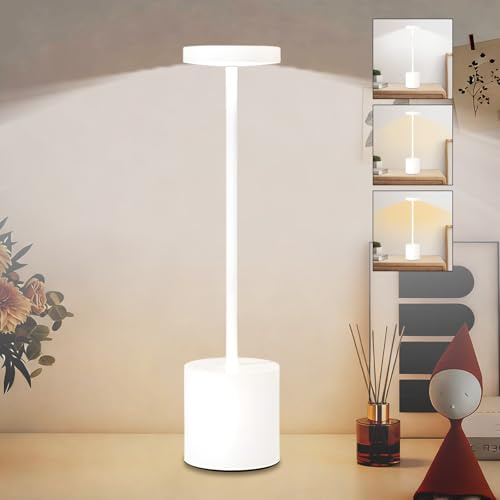 KZARYVEXIS Lampe LED Sans Fil Tactile Rechargeable,Température Tricolore Luminosité Réglable, pour Tables de Chevet, Salle à Manger, Extérieur (Blanche)
