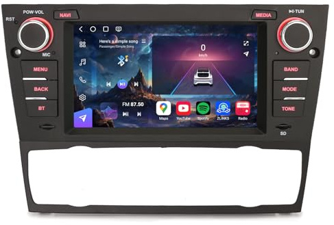 Erisin Qualcomm 8GB+128GB 8-Core Android 14 GPS Navegación Coche Estéreo de Automóvil para BMW Serie 3 E90 E91 E92 E93 M3 7 IPS Pantalla Ayuda CarPlay Android Auto Bluetooth 5.1 WiFi DSP Dab+ Canbus
