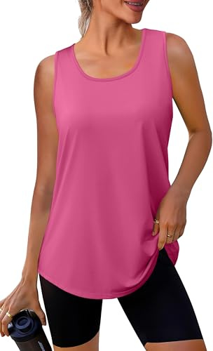 WIHOLL Gym Tops for Women UK Women Activewear Vest Tops Sleeveless Crew Neck Workout Running Yoga Sport Shirts Pink Size 10-12