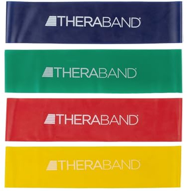 THERABAND Resistance Band Loop Set, 12 Workout Bands for Strength Training, Stretching & Physical Therapy, Set of 4 Color-Coded Exercise Bands with Varying Resistance Levels, Portable & Durable