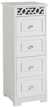 Home Source White Wooden Chest Storage Unit Bedroom Organiser Bedside Tallboy, 4 Drawer