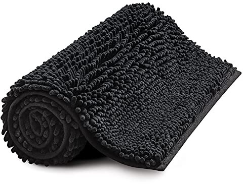 MIULEE Chenille Badezimmerteppich rutschfeste Badematte Badvorleger Waschbar Badteppich Duschvorleger Duschmatte Fussmatte Badezimmer Weiche Teppich Wohnzimmer Schlafzimmer 40x60 cm Schwarz